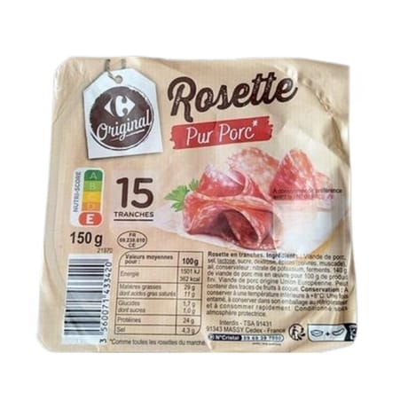 Carrefour original rosette pur porc 15 tranches 150g