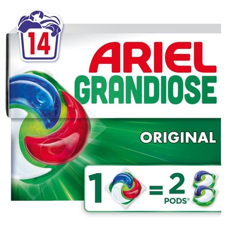 Ariel grandiose pods lessive liquide en capsules original x 14 lavages