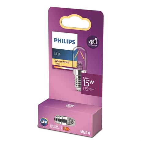 Philips ampoule LED flamme filament transparente E14 135lm 1.5W = 15W IP20 blanc chaud