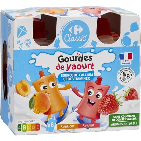 Carrefour kids gourde de yaourt fraise abricot 6x90g