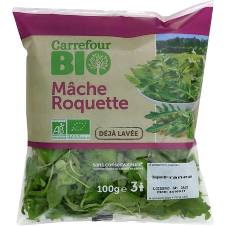 Carrefour bio salade mâche roquette 100g