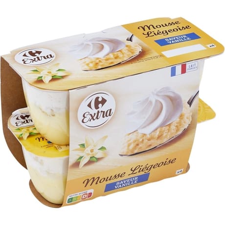Carrefour extra mousse liégeoise saveur vanille 4x80g