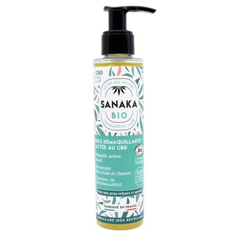 Sanaka bio huile bio démaquillante lactée cbd & chanvre cerfitiée bio cosmos 150ml