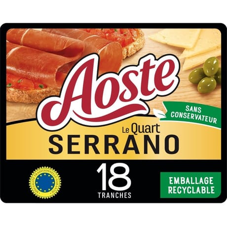 Aoste sélection quart de jambon Serrano pré-tranché 18 tranches 220g