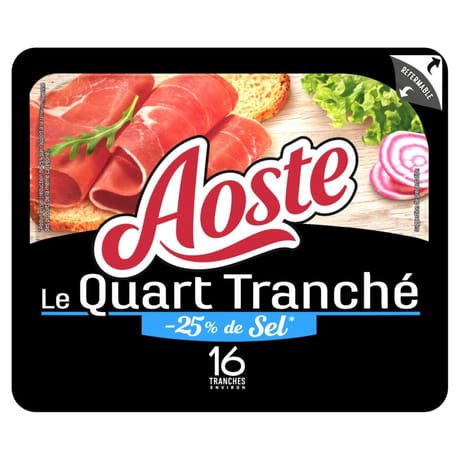 Aoste jambon cru quart nature -25% sel 16 tranches 200g