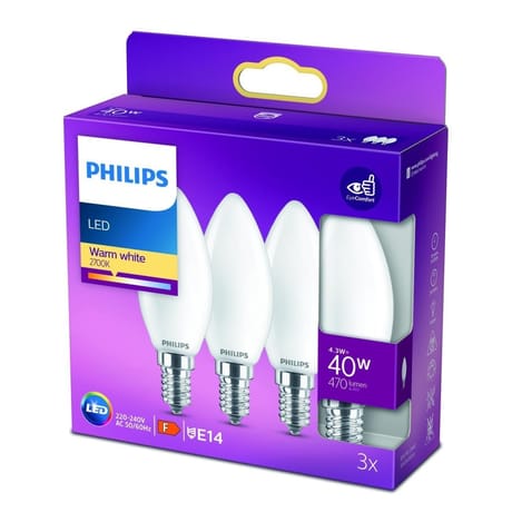 Philips ampoule LED 40W flamme lisse E14 blanc chaud depolie non dimmable