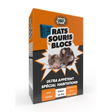 Blocs : anti rats-souris 160g 8 blocs x 20g  brodifacoum snap
