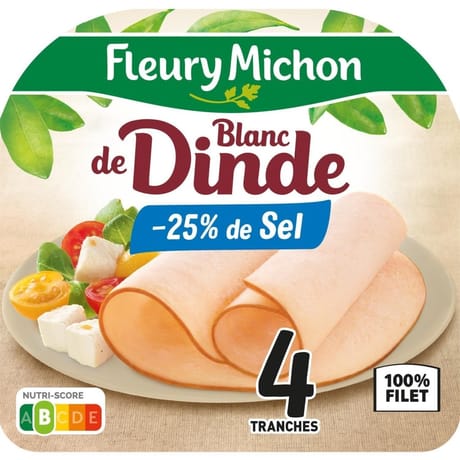 Fleury Michon blanc de dinde - 25% de sel 4 tranches 160g