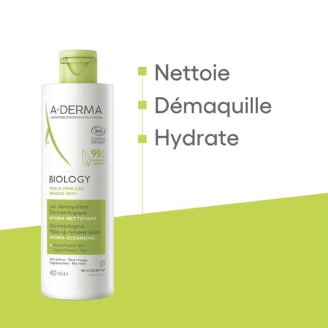 A-derma biology lait demaquillant dermatologique bio 400ml