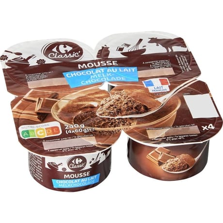 Carrefour classic mousse chocolat au lait 4x60g