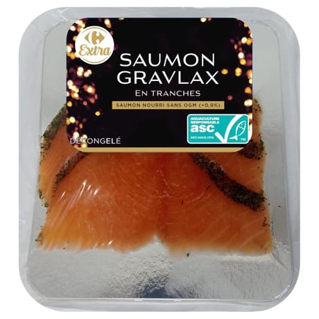 Carrefour extra saumon gravlax en tranches saumon nourri sans ogm 100g