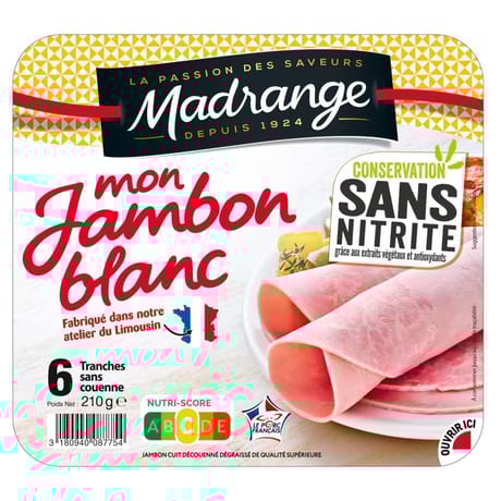 Madrange mon jambon blanc conservation sans nitrite sans couenne 6 tranches 210g