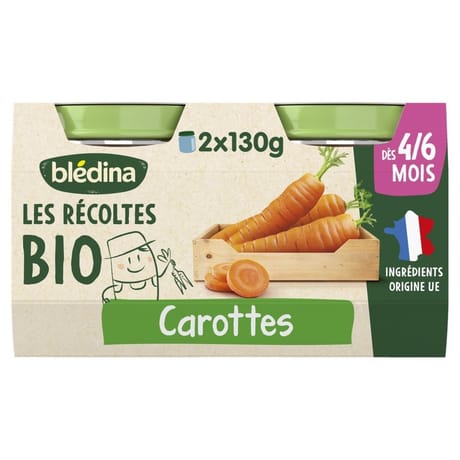 Blédina les récoltes bio carottes de bretagne dès 4 mois 130g x2