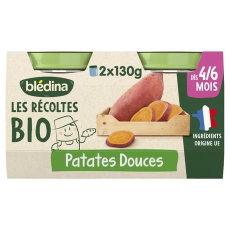 Blédina les récoltes bio patates douces dès 4/6 mois pots 2x130g