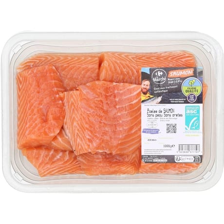 Poêlée de saumon sans peau sans arêtes ASC FILIERE QUALITE CARREFOUR la barquette de 1000g