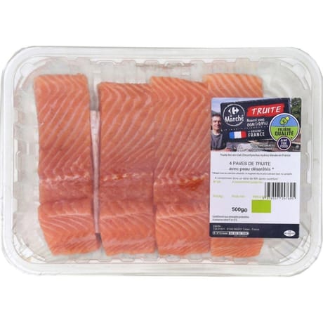 Pavés de truite avec peau désarêtés CARREFOUR LE MARCHE la barquette de 4 - 500g