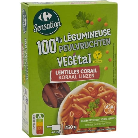 Carrefour sensation penne lentilles corail 250g