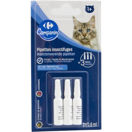 Carrefour pipettes insectifuges pour chat x3