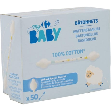 Carrefour baby boîte de 50 coton tiges bébé 100% coton