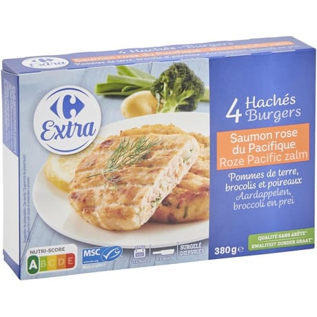 Carrefour extra 4 hachés saumon msc 380g
