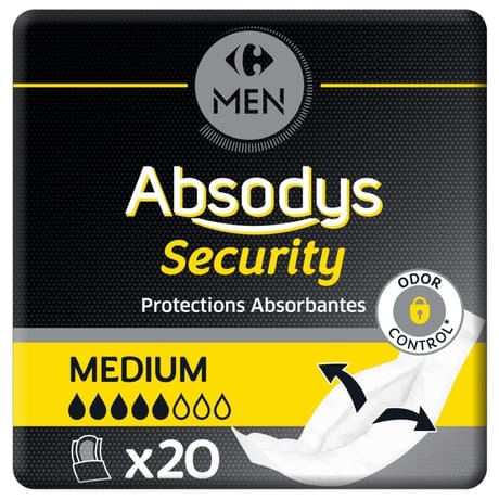 Carrefour men serviettes hygiéniques fuites urinaires homme medium absodys x20