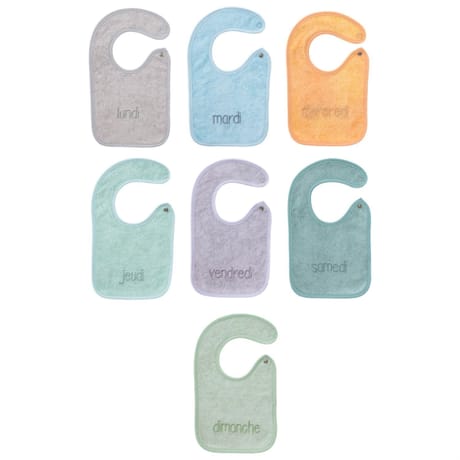 Lot de 7 bavoirs journaliers brodés fermeture pression Babycalin