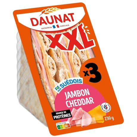 Daunat Club sandwich XXL jambon cheddar 230g