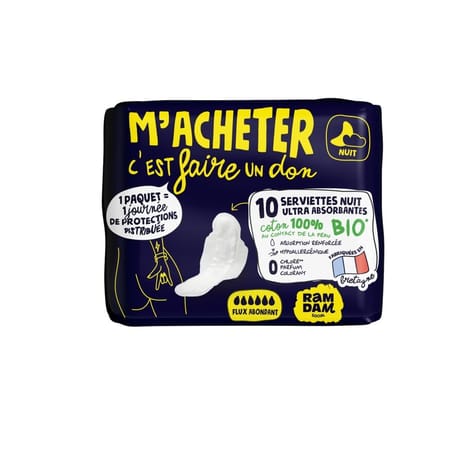 Ramdam serviettes nuit coton 100% bio x10