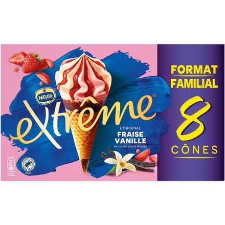 Extrême 8 cônes fraise vanille format familial 568g