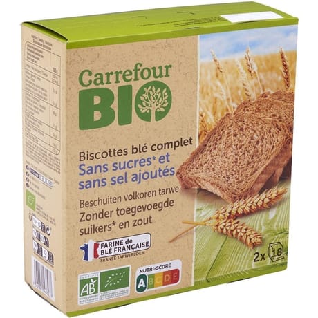 Carrefour bio biscottes blé complet sans sucre et sans sel ajoutés bio 300g