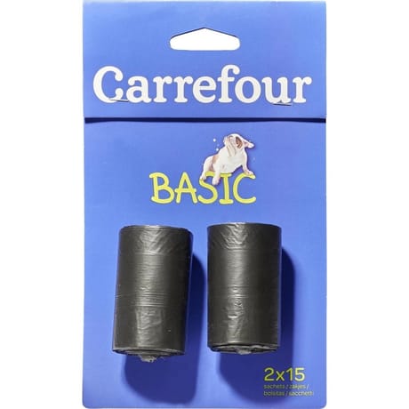 Carrefour sacs à déjection canine 2 recharges de 15 sacs