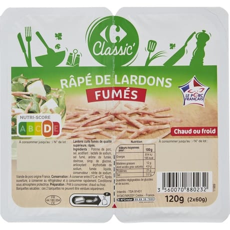Carrefour classic' râpé de lardons fumés -120g