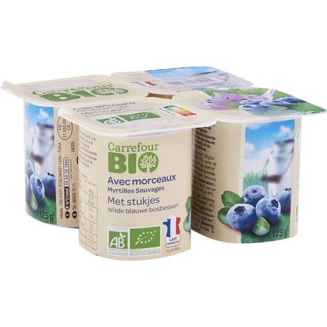 Carrefour bio yaourt brassé à la myrtille 4x125g