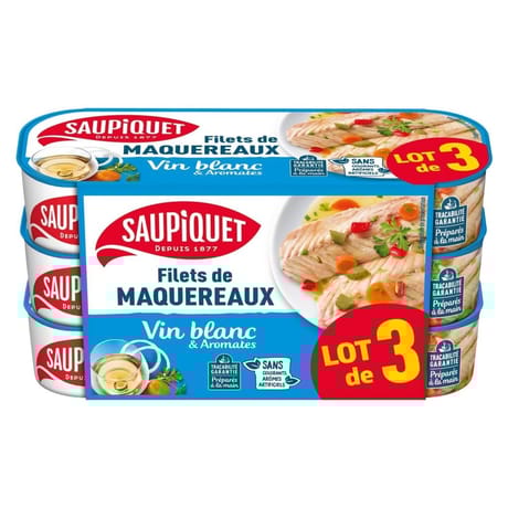 Saupiquet filets de maquereaux au vin blanc et aux arômates lot 3x176g 528g