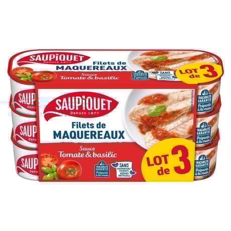 Saupiquet filets de maquereaux sauce tomate et basilic 169g 1/4 lot de 3 507g