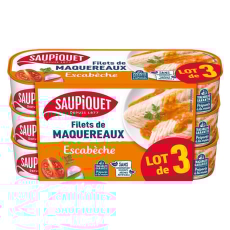 Saupiquet filets de maquereaux sauce escabèche 169g 1/4 lot de 3 507g