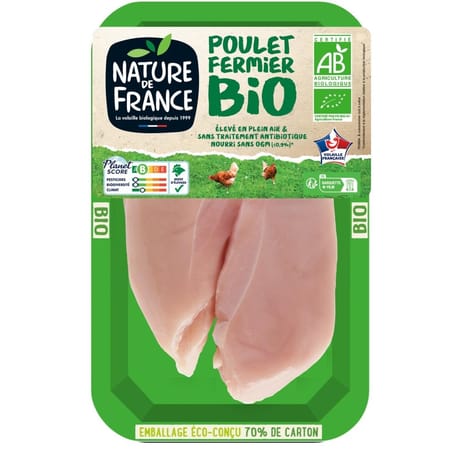 Nature de France filets de poulet fermier jaune bio x2