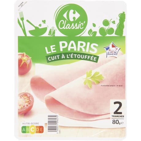 Carrefour classic jambon Le Paris 2 tranches 80g