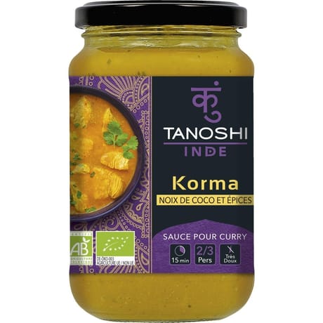 Tanoshi sauce pour curry korma noix de coco et épices bio 345g