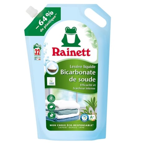 Rainett lessive liquide ecolabel bicarbonate de soude recharge 32 lavages 1.6l