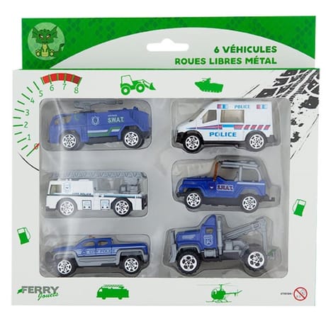 Coffret 6 véhicules métal roues libres