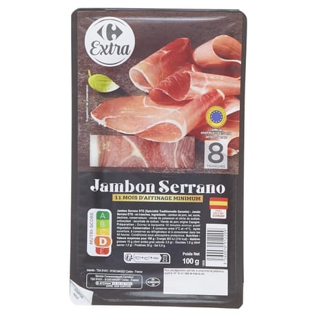 Carrefour extra jambon Serrano 8 tranches 100g