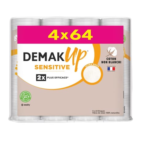 Demak'up coton disque sensitive lot de 4 sachet de 64 disques