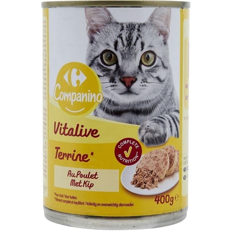 Carrefour companino pâtée pour chat adulte en terrine de poulet 400g