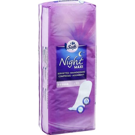 Carrefour soft serviettes hygiéniques night maxi x10