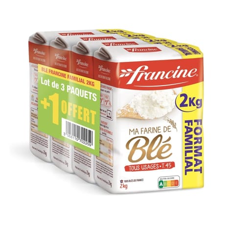 Francine ma farine de blé tous usages T45 2kg lots 3 + 1 offert