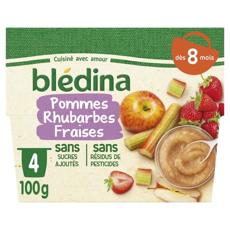 Blédina coupelles fruits pommes rhubarbes fraises dès 8 mois 4x100g