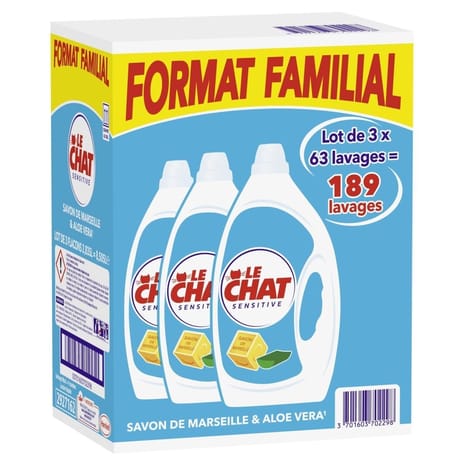 Le chat sensitive savon de marseille 3x63 lavages 8.505l