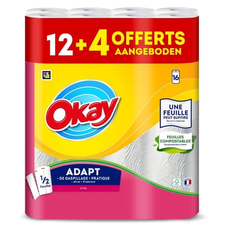 Okay essuie-tout adapt rouleaux blanc 2m x16