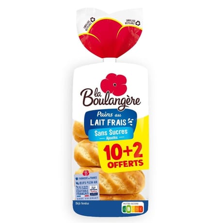 La Boulangère pains au lait frais sans sucres ajoutés 10+2 offerts 420g